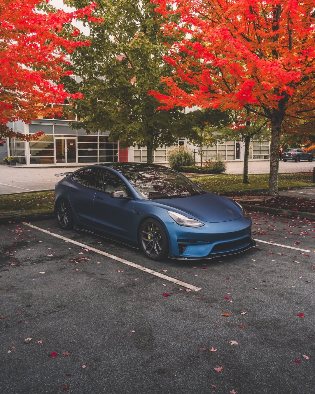 Tesla Model 3 Performance Long Range Standard Base 2017 2018 2019 2020 2021 2022 2023 with Aftermarket Parts - Crypton Front Bumper & Lip Carbon Fiber / FRP from Robot Craftsman