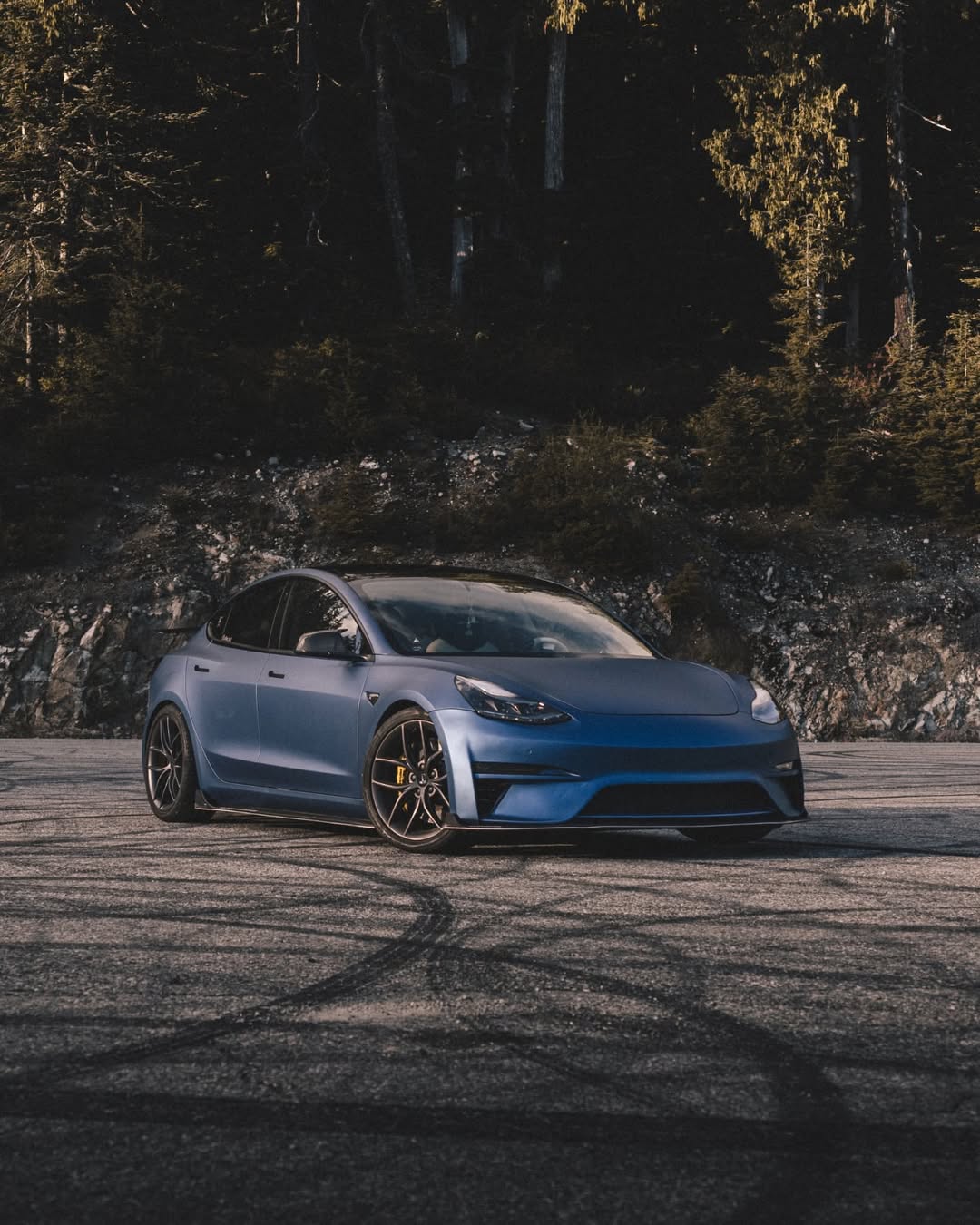 Tesla Model 3 Performance Long Range Standard Base 2017 2018 2019 2020 2021 2022 2023 with Aftermarket Parts - Crypton Front Bumper & Lip Carbon Fiber / FRP from Robot Craftsman