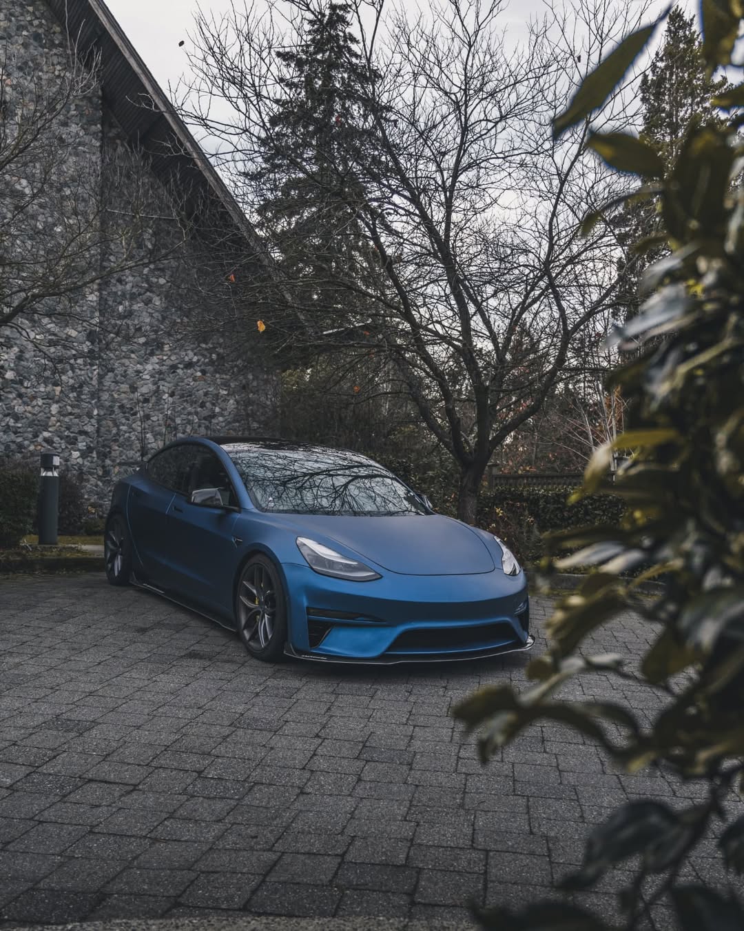 Tesla Model 3 Performance Long Range Standard Base 2017 2018 2019 2020 2021 2022 2023 with Aftermarket Parts - Crypton Front Bumper & Lip Carbon Fiber / FRP from Robot Craftsman