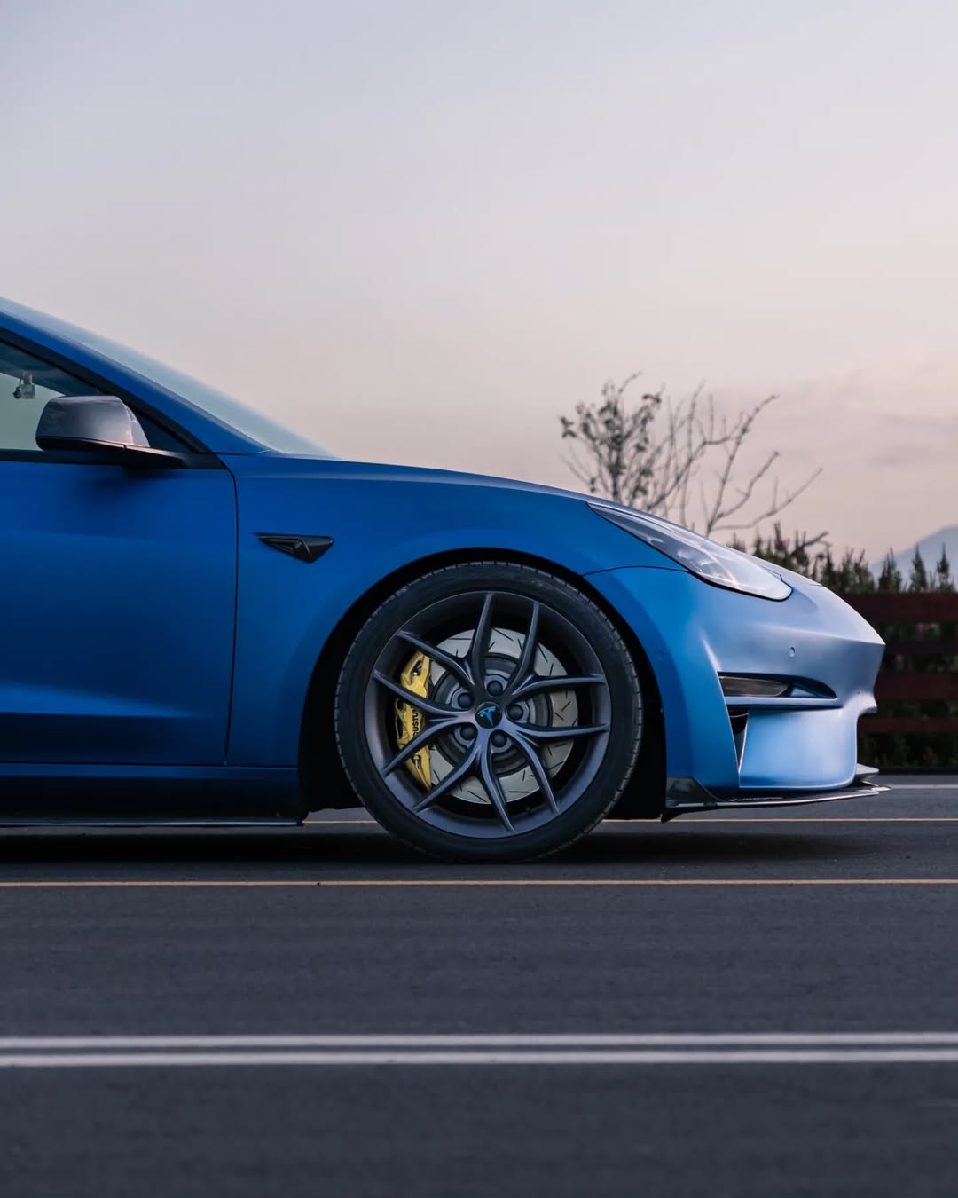 Tesla Model 3 Performance Long Range Standard Base 2017 2018 2019 2020 2021 2022 2023 with Aftermarket Parts - Crypton Front Bumper & Lip Carbon Fiber / FRP from Robot Craftsman