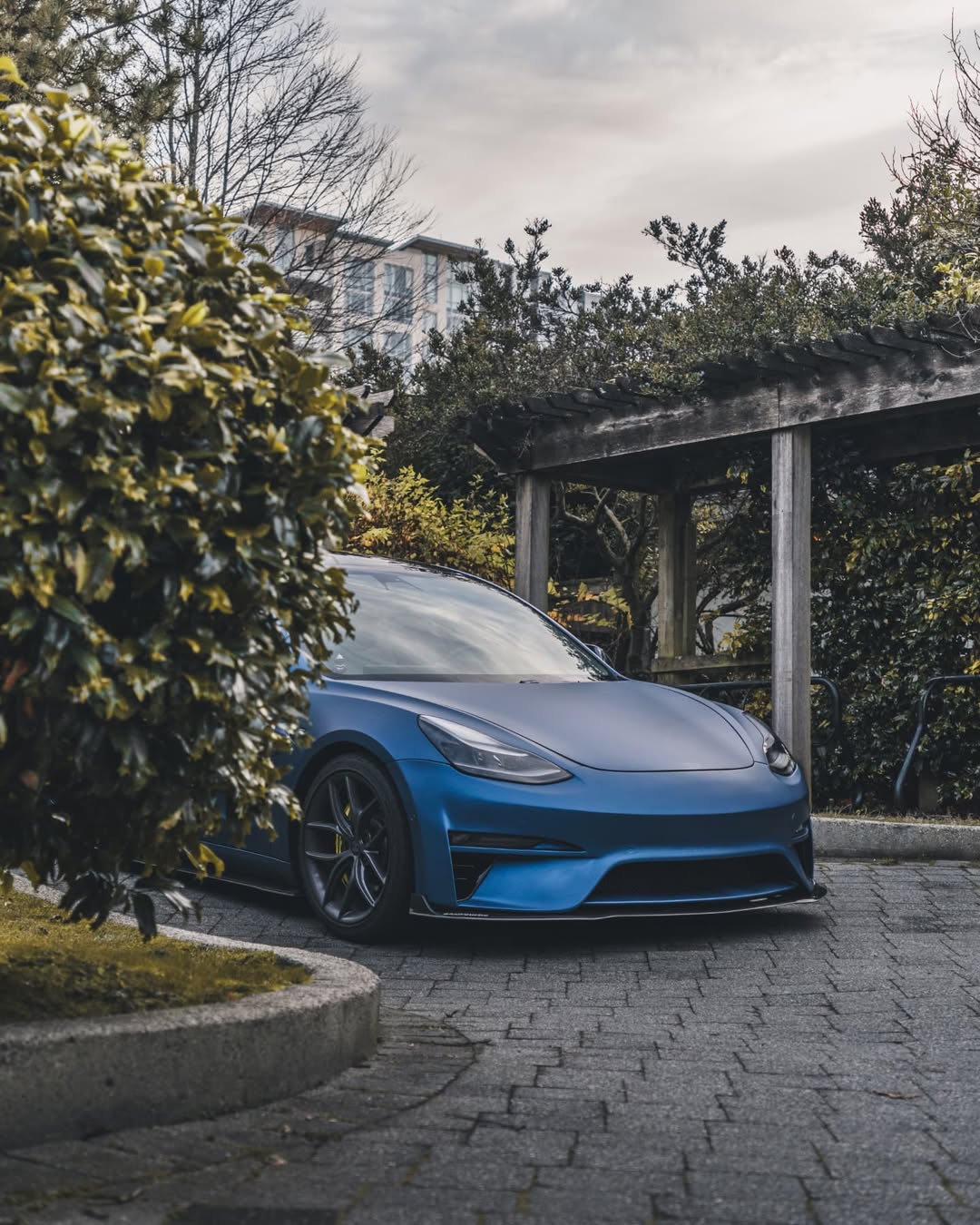 Tesla Model 3 Performance Long Range Standard Base 2017 2018 2019 2020 2021 2022 2023 with Aftermarket Parts - Crypton Front Bumper & Lip Carbon Fiber / FRP from Robot Craftsman