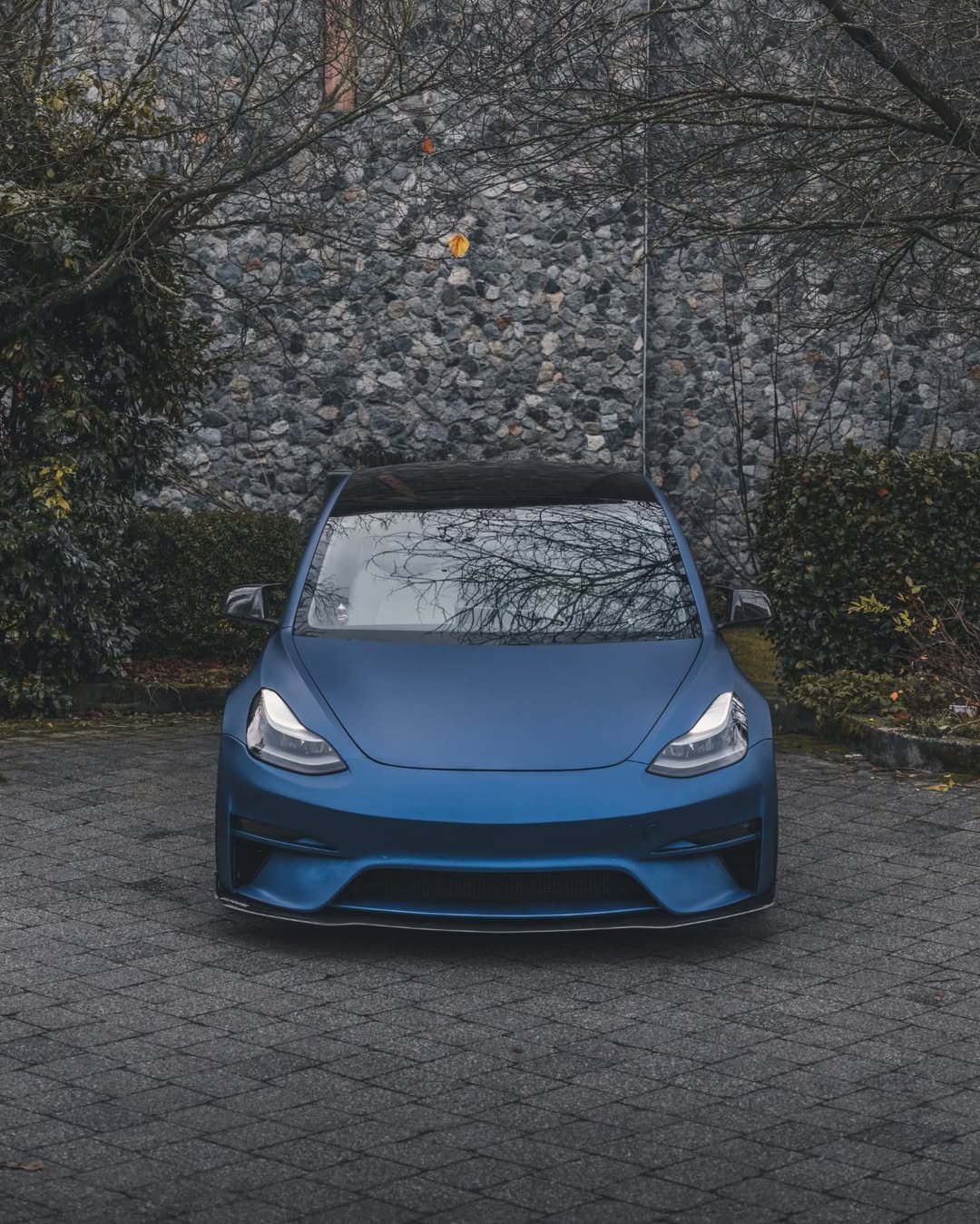 Tesla Model 3 Performance Long Range Standard Base 2017 2018 2019 2020 2021 2022 2023 with Aftermarket Parts - Crypton Front Bumper & Lip Carbon Fiber / FRP from Robot Craftsman