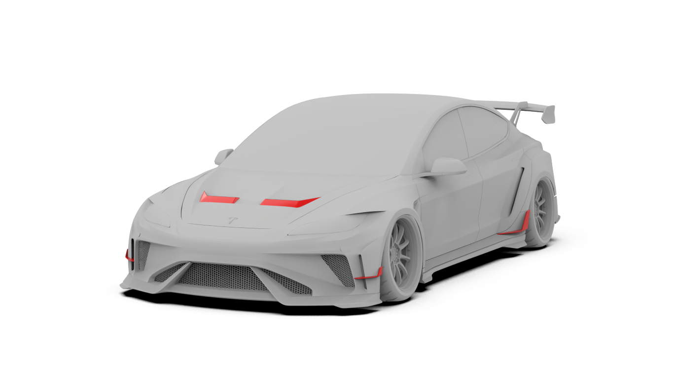 Tesla Model 3 Highland Performance 2024-ON with Robot Craftsman's Aftermarket Parts - Carbon Fiber & FRP Fenders Flares & Wheel Arches & Side Skirts & Front Corner Canards & Side Canards HACKER