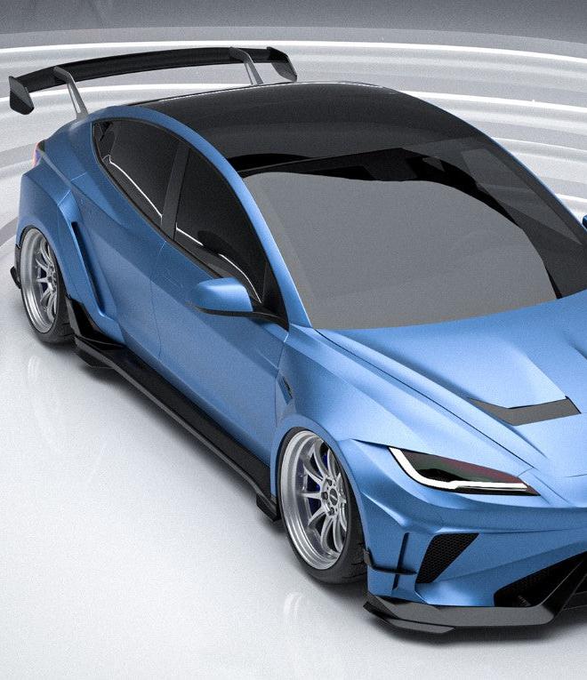 Tesla Model 3 Highland  Performance 2024-ON with Robot Craftsman's Aftermarket Parts - Carbon Fiber & FRP Fenders Flares & Wheel Arches & Side Skirts & Front Corner Canards & Side Canards HACKER