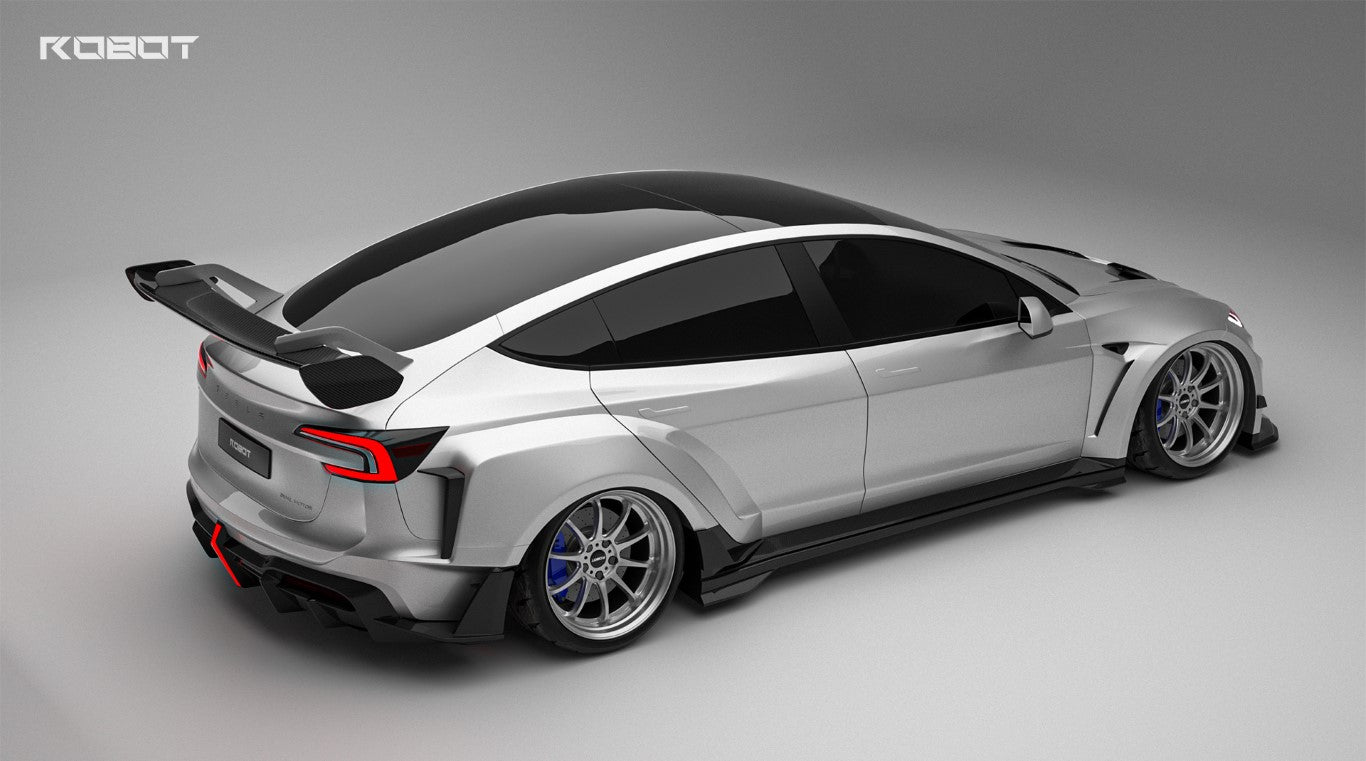 Tesla Model 3 Highland  Performance 2024-ON with Robot Craftsman's Aftermarket Parts - Carbon Fiber & FRP Fenders Flares & Wheel Arches & Side Skirts & Front Corner Canards & Side Canards HACKER