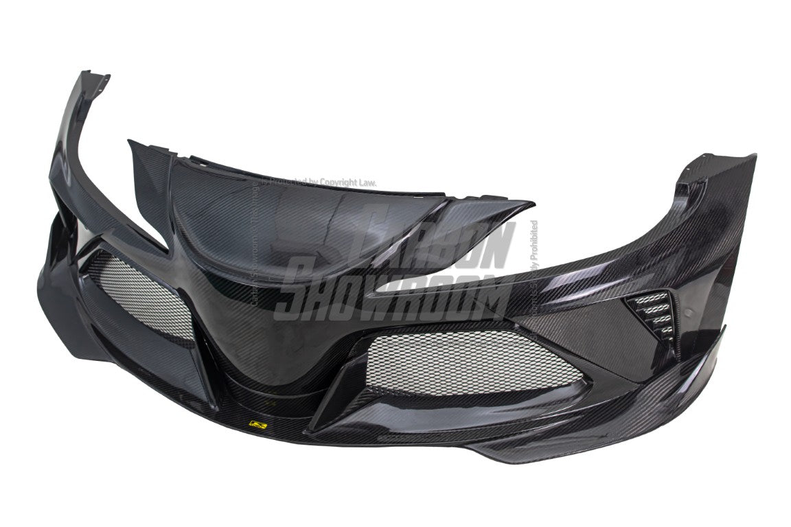 Toyota Supra MK5 A90 A91 3.0 2.0 2020 2021 2022 2023 2024 with Aftermarket Parts - Hyperion Widebody Front Bumper & Lip Carbon Fiber / FRP from Robot Craftsman