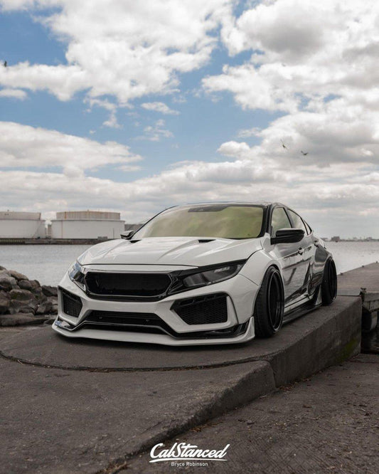 Honda Civic 10th Gen FC1 FC2  FC5 FC6 2016 2017 2018 2019 2020 2021 & Civic 10th Gen FC3 FC4 2017 2018 2019 2020 2021 & Civic 10th Gen FK7 2017 2018 2019 2020 2021 with Aftermarket Parts - Front Bumper & Front Lip Carbon Fiber / FRP from Robot Craftsman