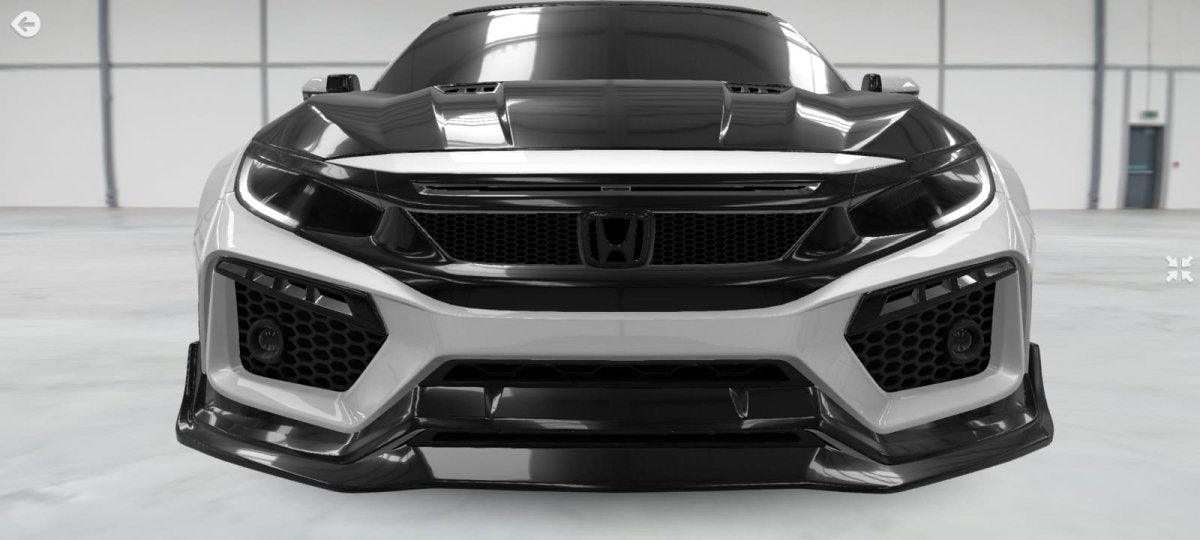 Honda Civic 10th Gen FC1 FC2  FC5 FC6 2016 2017 2018 2019 2020 2021 & Civic 10th Gen FC3 FC4 2017 2018 2019 2020 2021 & Civic 10th Gen FK7 2017 2018 2019 2020 2021 with Aftermarket Parts - Front Bumper & Front Lip Carbon Fiber / FRP from Robot Craftsman