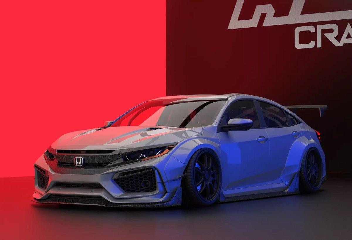 Honda Civic 10th Gen FC1 FC2  FC5 FC6 2016 2017 2018 2019 2020 2021 & Civic 10th Gen FC3 FC4 2017 2018 2019 2020 2021 & Civic 10th Gen FK7 2017 2018 2019 2020 2021 (compatible with ROBOT CRAFTSMAN front bumper with widebody kit) with Aftermarket Parts - Front Bumper Canards Carbon Fiber / FRP from Robot Craftsman