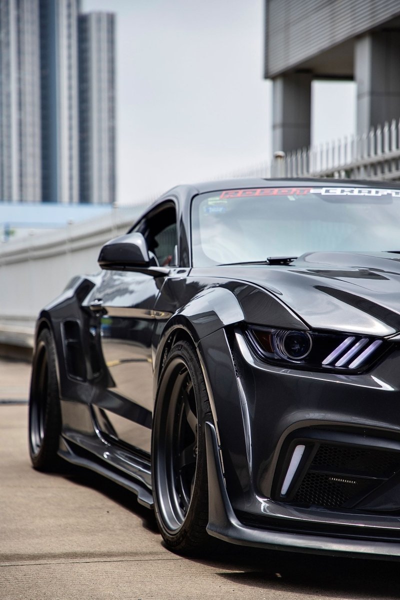 Ford Mustang Ecoboost V6 GT S550.1 2015 2016 2017 with Aftermarket Parts - "CAVALIER" Hood & Replacement Hood Carbon Fiber / FRP from Robot Craftsman
