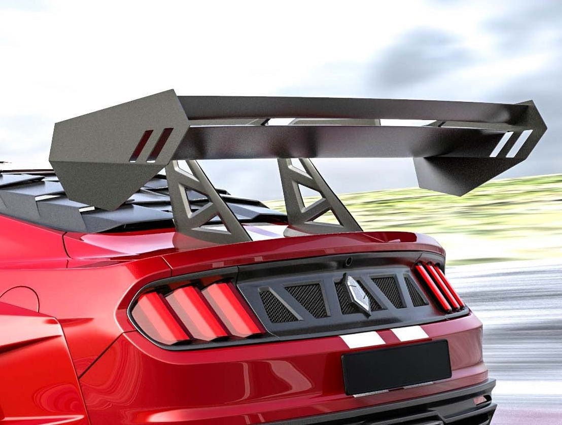 Ford Mustang Ecoboost V6 GT March1 Bullitt S550.1 S550.2 2015 2016 2017 2018 2019 2020 2021 2022 2023 with Aftermarket Parts - "DAWN & DUSK" Rear Wing & Spoiler Carbon Fiber / FRP from Robot Craftsman