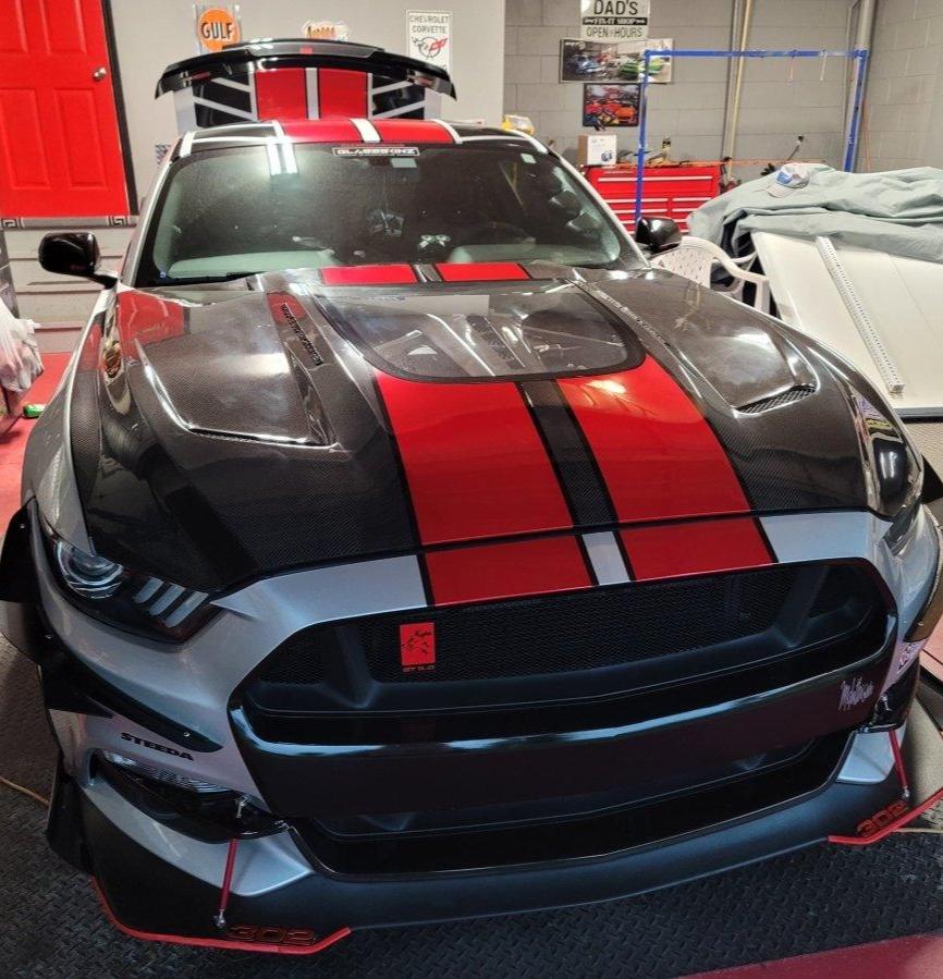 Ford Mustang Ecoboost V6 GT S550.1 2015-2017 & Mustang Ecoboost V6 GT March1 Bullitt S550.2 2018-2023 with Aftermarket Parts - "DAWN"  Hood Bonnet Carbon Fiber / FRP from Robot Craftsman