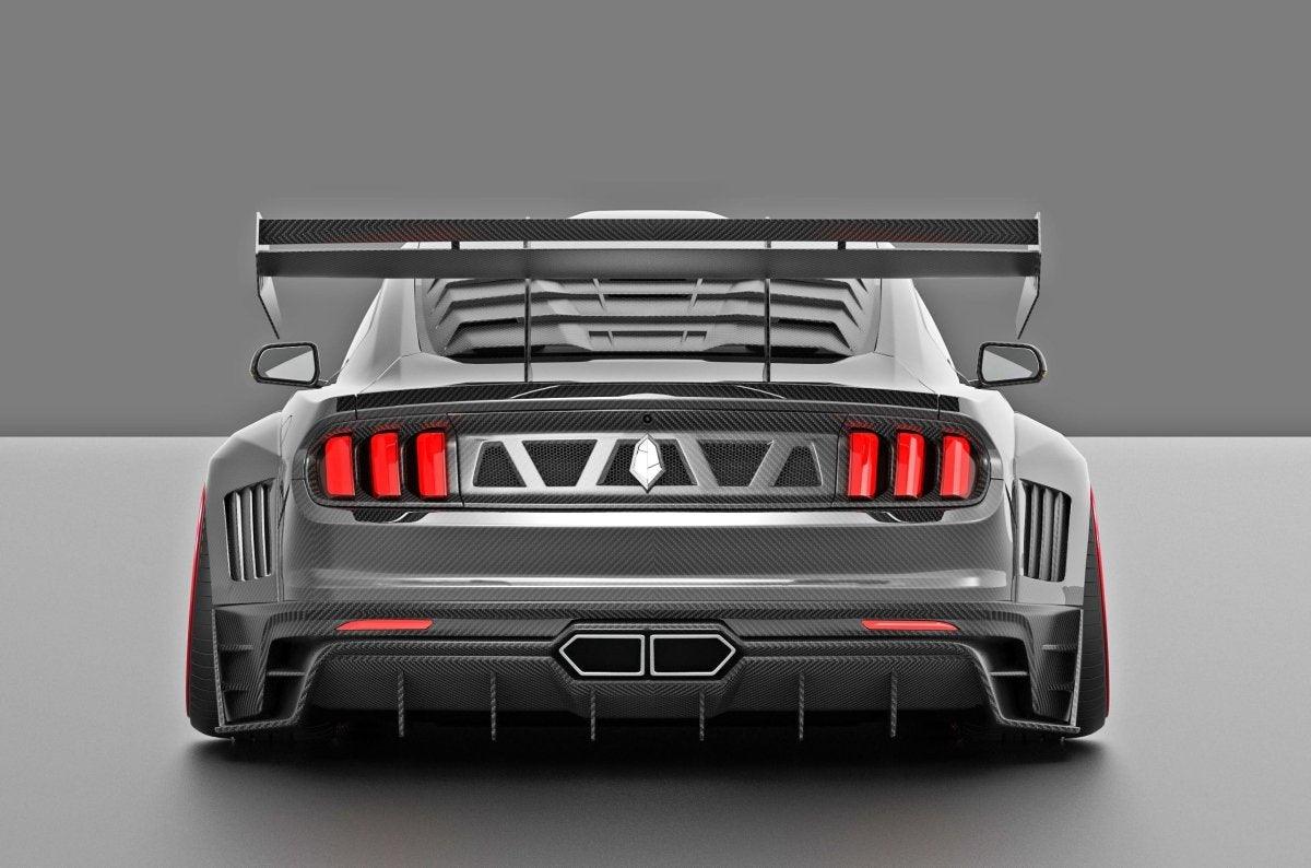 Ford Mustang Ecoboost V6 GT March1 Bullitt S550.1 S550.2 2015 2016 2017 2018 2019 2020 2021 2022 2023 with Aftermarket Parts - "DAWN & DUSK" Trunk Deck Lid Back Cover with Wooden Boat Badge Carbon Fiber / FRP from Robot Craftsman