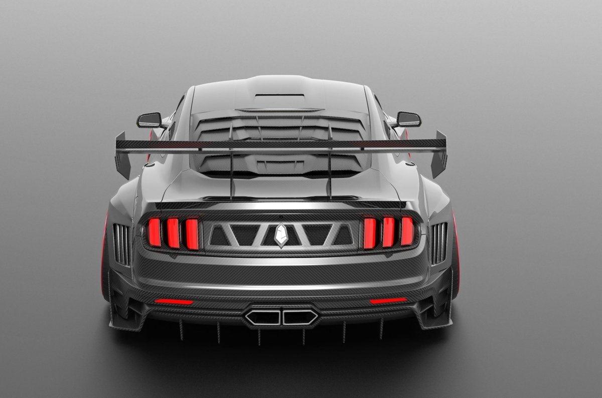 Ford Mustang Ecoboost V6 GT March1 Bullitt S550.1 S550.2 2015 2016 2017 2018 2019 2020 2021 2022 2023 with Aftermarket Parts - "DAWN & DUSK" Trunk Deck Lid Back Cover with Wooden Boat Badge Carbon Fiber / FRP from Robot Craftsman