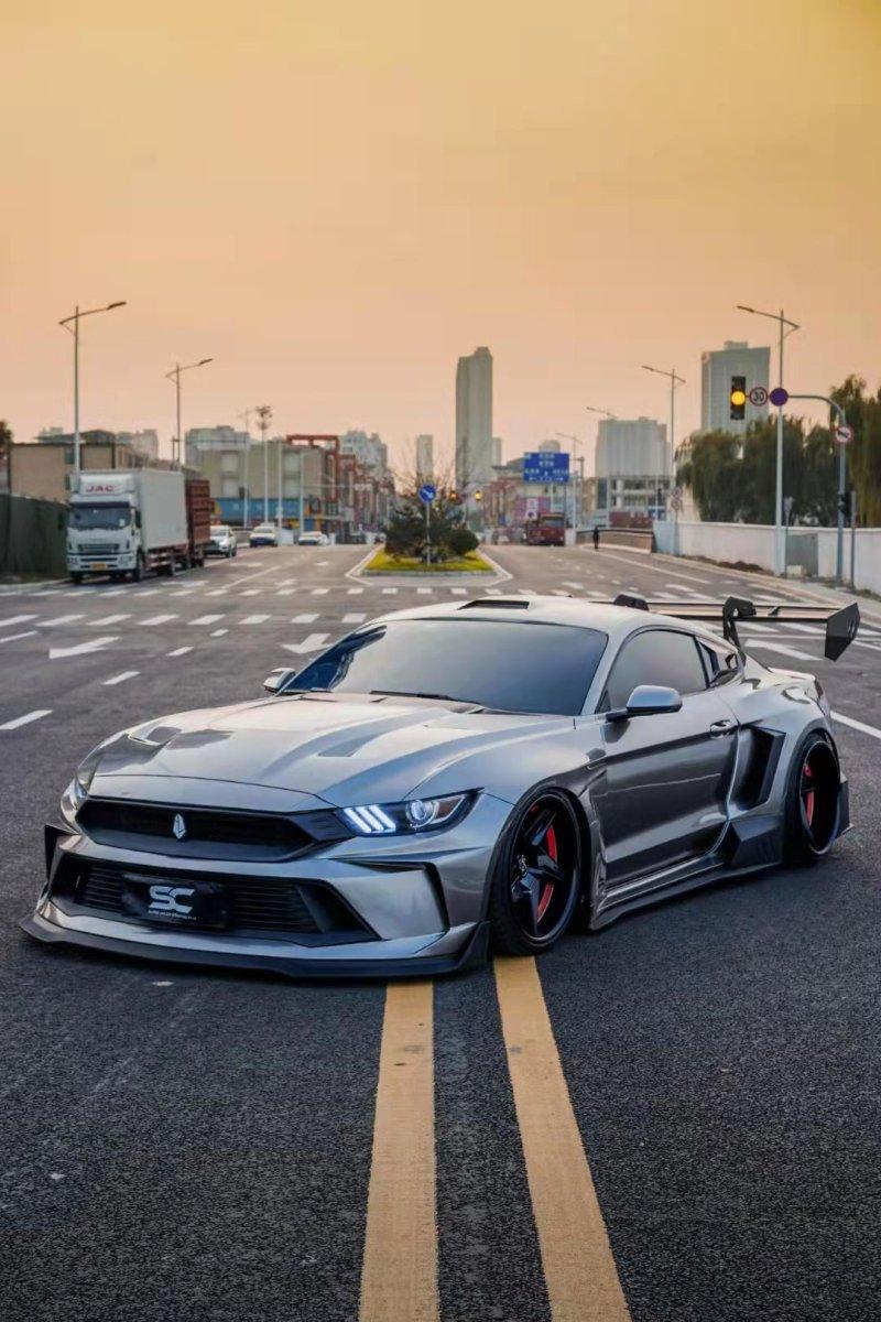 Ford Mustang Ecoboost V6 GT 2015 2016 2017 & Mustang Ecoboost V6 GT S550.1 2015 2016 2017 & Mustang Ecoboost V6 GT March1 Bullitt S550.2 2018 2019 2020 2021 2022 2023 with Aftermarket Parts - DUSK Front Bumper & Lip (Badge included) & Replacement Front Lip Only Carbon Fiber / FRP from Robot Craftsman