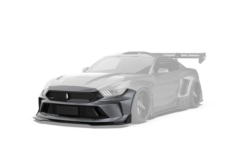 Ford Mustang Ecoboost V6 GT 2015 2016 2017 & Mustang Ecoboost V6 GT S550.1 2015 2016 2017 & Mustang Ecoboost V6 GT March1 Bullitt S550.2 2018 2019 2020 2021 2022 2023 with Aftermarket Parts - DUSK Front Bumper & Lip (Badge included) & Replacement Front Lip Only Carbon Fiber / FRP from Robot Craftsman