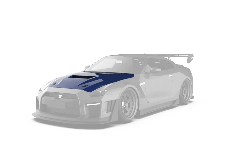 Nissan GTR Nismo Black Edition Track Edition Premium Base 2008 2009 2010 2011 2012 2013 2014 2015 2016 (for installation on 2017-2024 vehicles, 2008-2016 front bumper is recommended) with Aftermarket Parts - "Godzilla" Hood Bonnet Carbon Fiber / FRP from Robot Craftsman