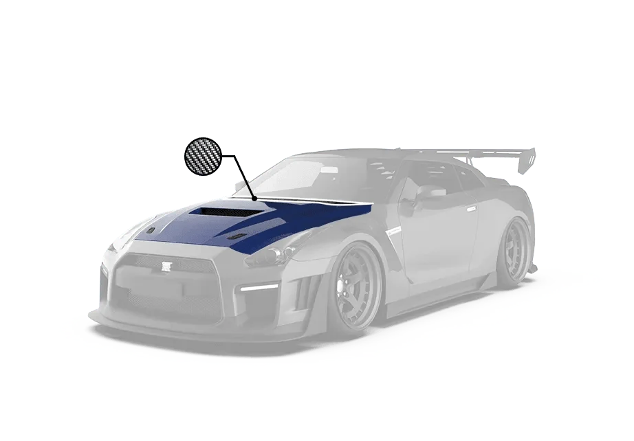 Nissan GTR Nismo Black Edition Track Edition Premium Base 2008 2009 2010 2011 2012 2013 2014 2015 2016 (for installation on 2017-2024 vehicles, 2008-2016 front bumper is recommended) with Aftermarket Parts - "Godzilla" Hood Bonnet Carbon Fiber / FRP from Robot Craftsman