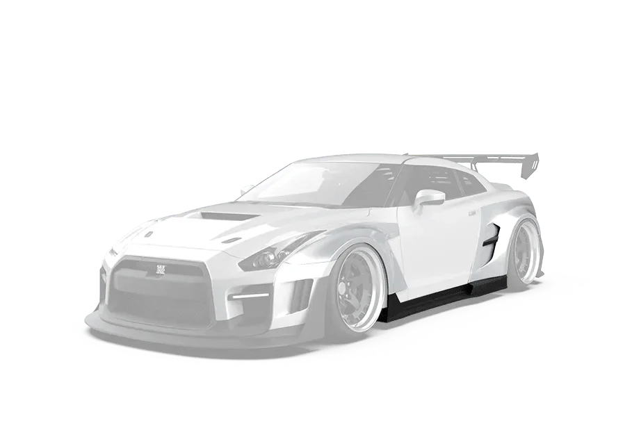 Nissan GTR Nismo T-Spec Black Edition Track Edition Premium Pure  CBA DBA EBA 2008 2009 2010 2011 2012 2013 2014 2015 2016 2017 2018 2019 2020 2021 2022 2023 2024 (designed to be compatible with ROBOT CRAFTSMAN front bumper) with Aftermarket Parts - "Godzilla" Widebody Wheel Arches & Side Skirts Carbon Fiber / FRP from Robot Craftsman