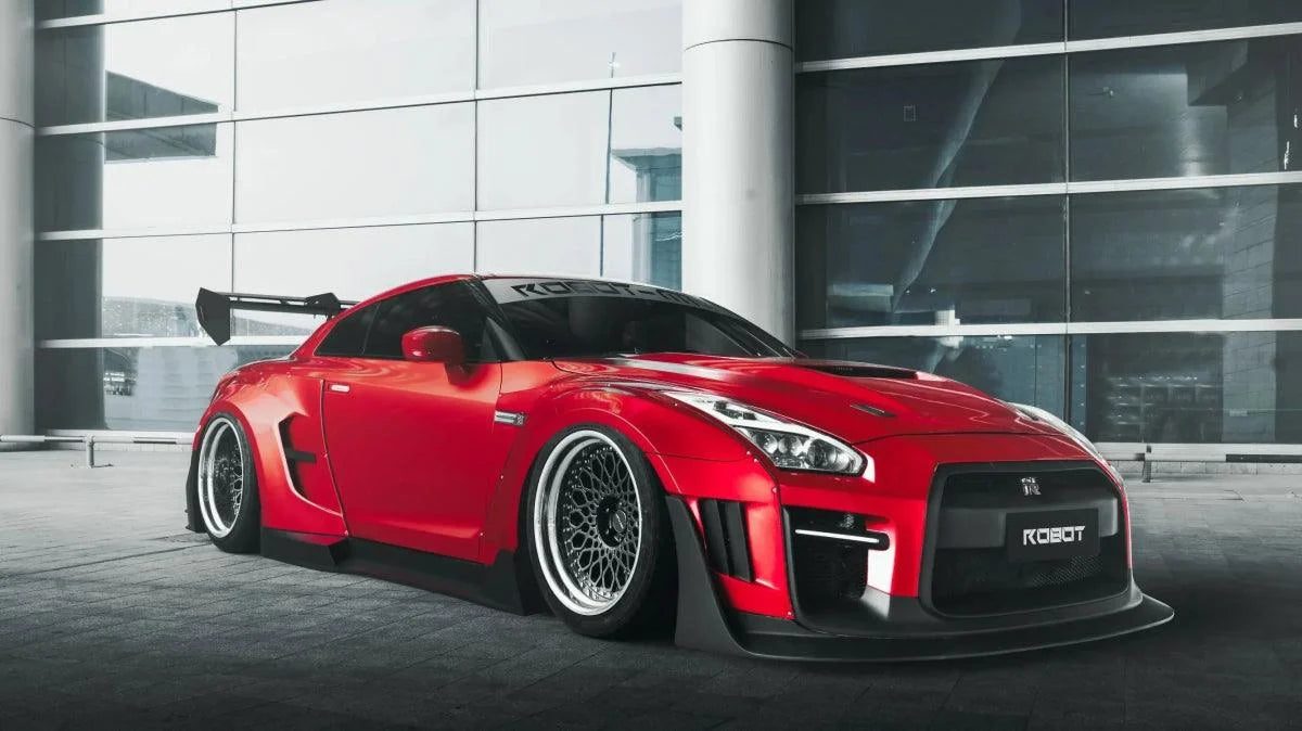 Nissan GTR Nismo T-Spec Black Edition Track Edition Premium Pure  CBA DBA EBA 2008 2009 2010 2011 2012 2013 2014 2015 2016 2017 2018 2019 2020 2021 2022 2023 2024 (designed to be compatible with ROBOT CRAFTSMAN front bumper) with Aftermarket Parts - "Godzilla" Widebody Wheel Arches & Side Skirts Carbon Fiber / FRP from Robot Craftsman
