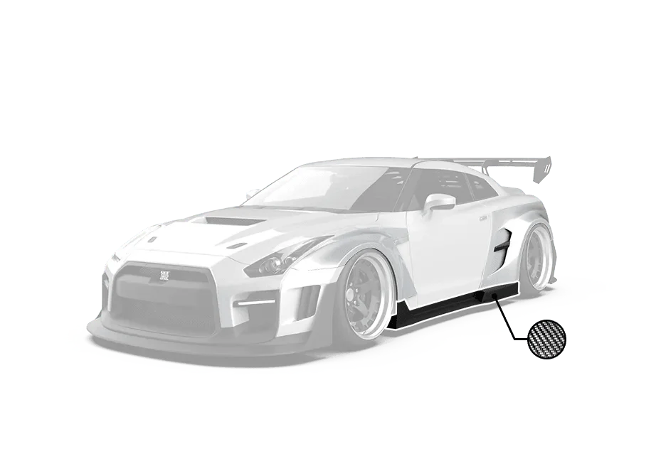 Nissan GTR Nismo T-Spec Black Edition Track Edition Premium Pure  CBA DBA EBA 2008 2009 2010 2011 2012 2013 2014 2015 2016 2017 2018 2019 2020 2021 2022 2023 2024 (designed to be compatible with ROBOT CRAFTSMAN front bumper) with Aftermarket Parts - "Godzilla" Widebody Wheel Arches & Side Skirts Carbon Fiber / FRP from Robot Craftsman