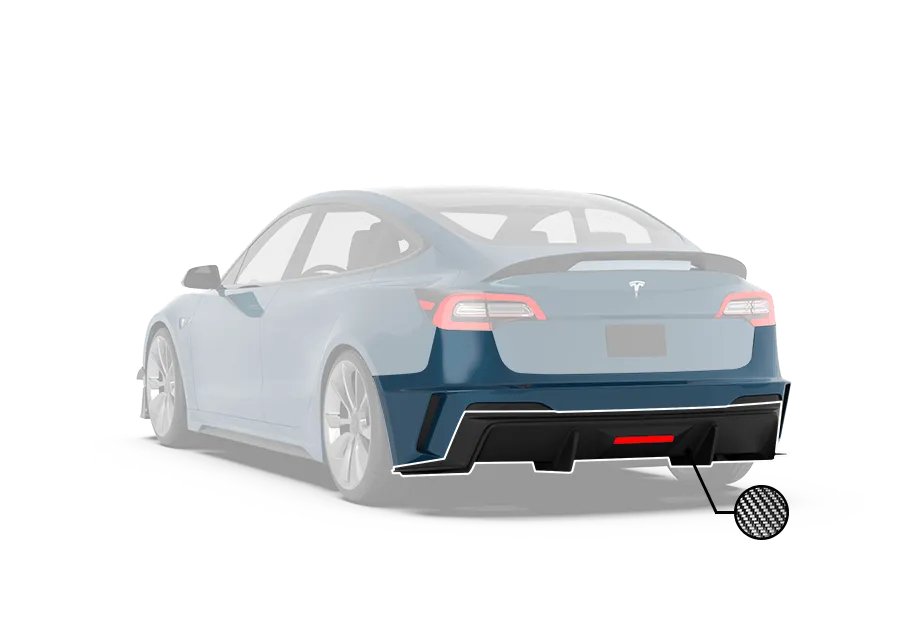 Tesla Model 3 Performance Long Range Standard Base 2017 2018 2019 2020 2021 2022 2023 with Aftermarket Parts - "HACKER" Rear Bumper & Diffuser Carbon Fiber / FRP from Robot Craftsman