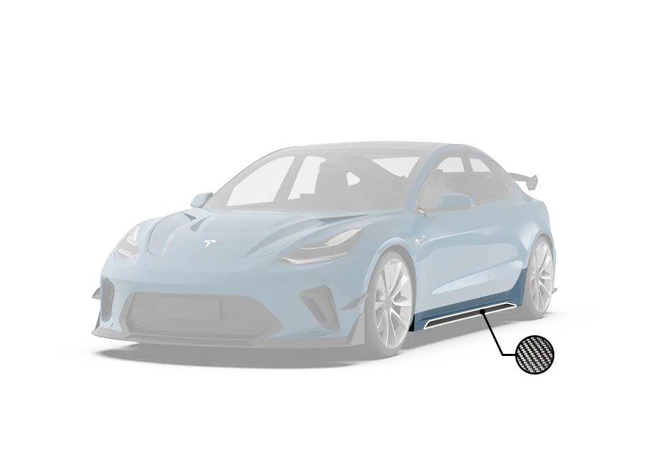 Tesla Model 3 Performance Long Range Standard Base 2017 2018 2019 2020 2021 2022 2023 with Aftermarket Parts - "Hacker" Narrow Body Side Skirts Carbon Fiber / FRP from Robot Craftsman