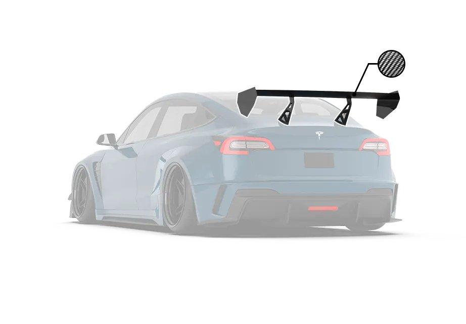 Tesla Model 3 Performance Long Range Standard Base 2017 2018 2019 2020 2021 2022 2023 with Aftermarket Parts - "Hacker" V2 GT Rear Spoiler Wing Carbon Fiber / FRP from Robot Craftsman