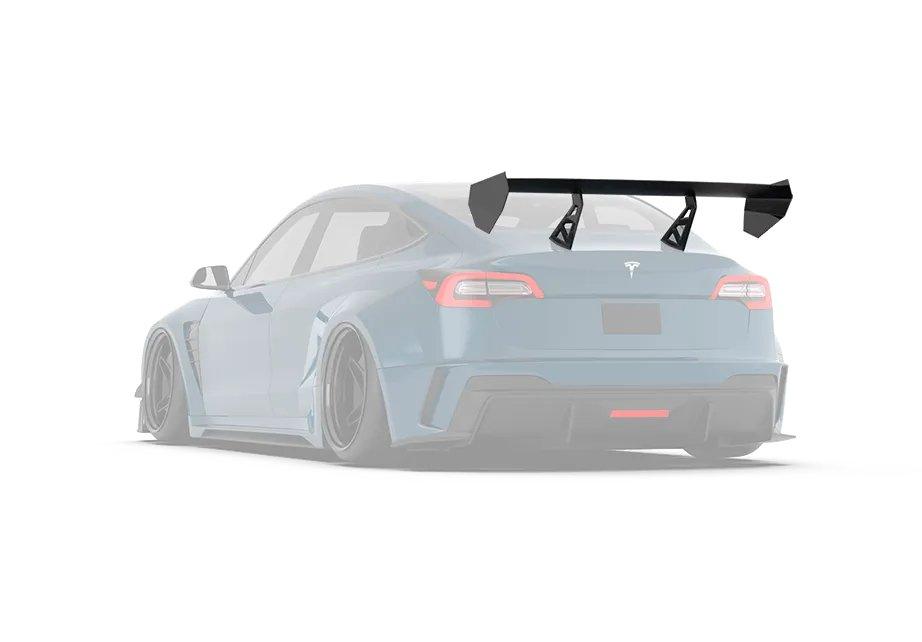 Tesla Model 3 Performance Long Range Standard Base 2017 2018 2019 2020 2021 2022 2023 with Aftermarket Parts - "Hacker" V2 GT Rear Spoiler Wing Carbon Fiber / FRP from Robot Craftsman