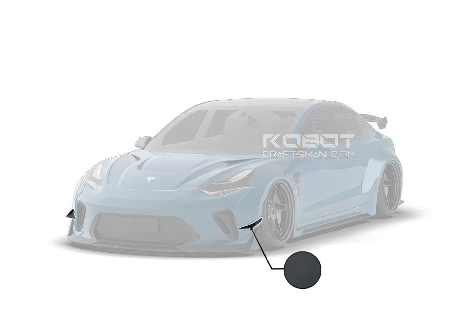 Tesla Model 3 Performance Long Range Standard Base 2017 2018 2019 2020 2021 2022 2023 with Aftermarket Parts - "Hacker" Widebody Front Bumper Canards Carbon Fiber / FRP from Robot Craftsman