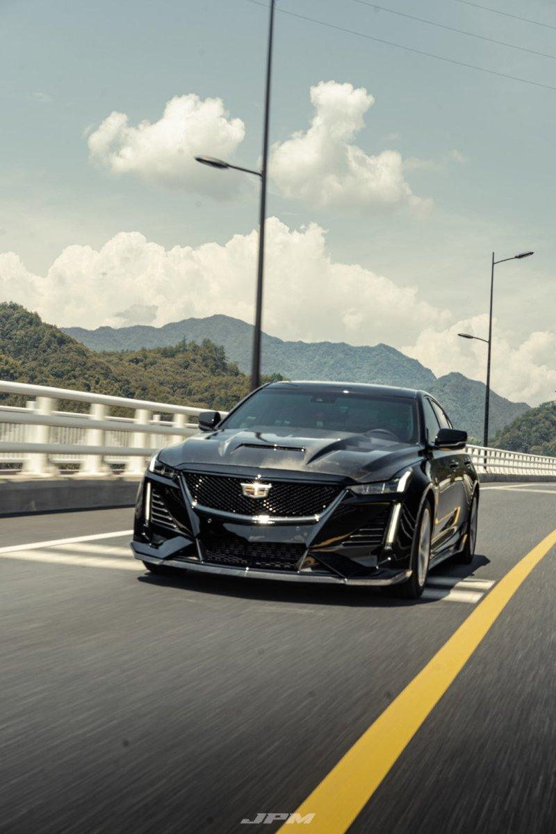 Cadillac CT5 CT5-V Sport Premium Luxury Base 2020 2021 2022 2023 2024 with Aftermarket Parts - "PRISM" Front Bumper & Front Lip Carbon Fiber / FRP from Robot Craftsman