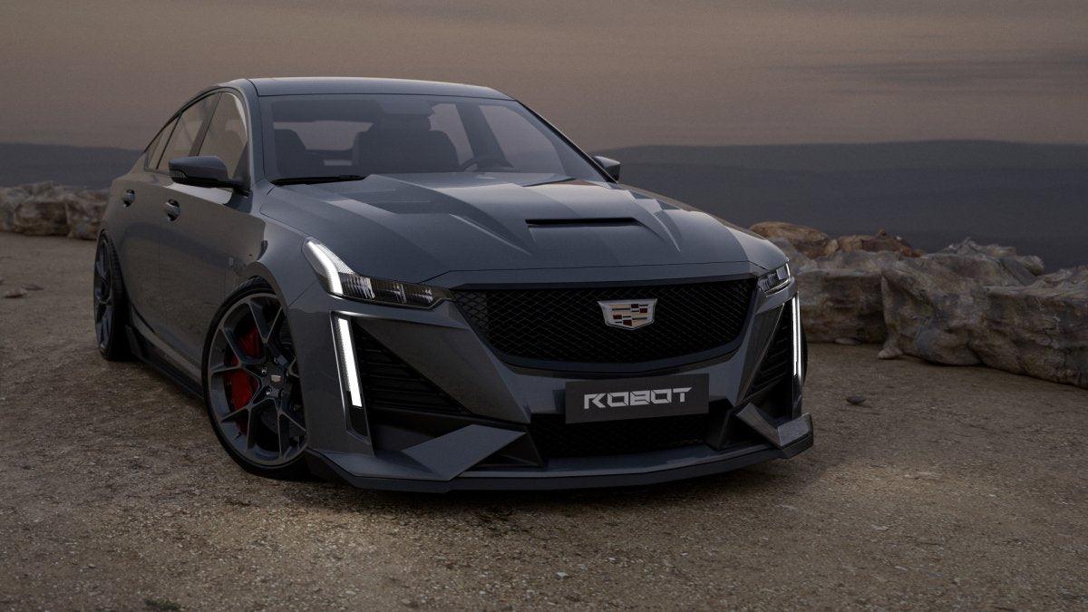 Cadillac CT5 CT5-V Sport Premium Luxury Base 2020 2021 2022 2023 2024 with Aftermarket Parts - "PRISM" Front Bumper & Front Lip Carbon Fiber / FRP from Robot Craftsman