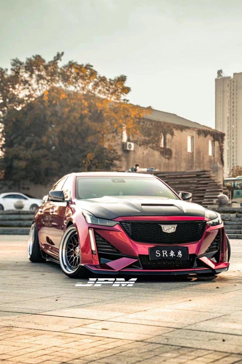 Cadillac CT5 CT5-V Sport Premium Luxury Base 2020 2021 2022 2023 2024 with Aftermarket Parts - "PRISM" Front Bumper & Front Lip Carbon Fiber / FRP from Robot Craftsman