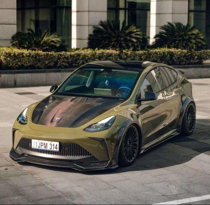 Tesla Model Y Performance AWD Long Range RWD Standard 2020 2021 2023 2024 with Aftermarket Parts - "CRYPTON" Hood Carbon Fiber / FRP from Robot Craftsman