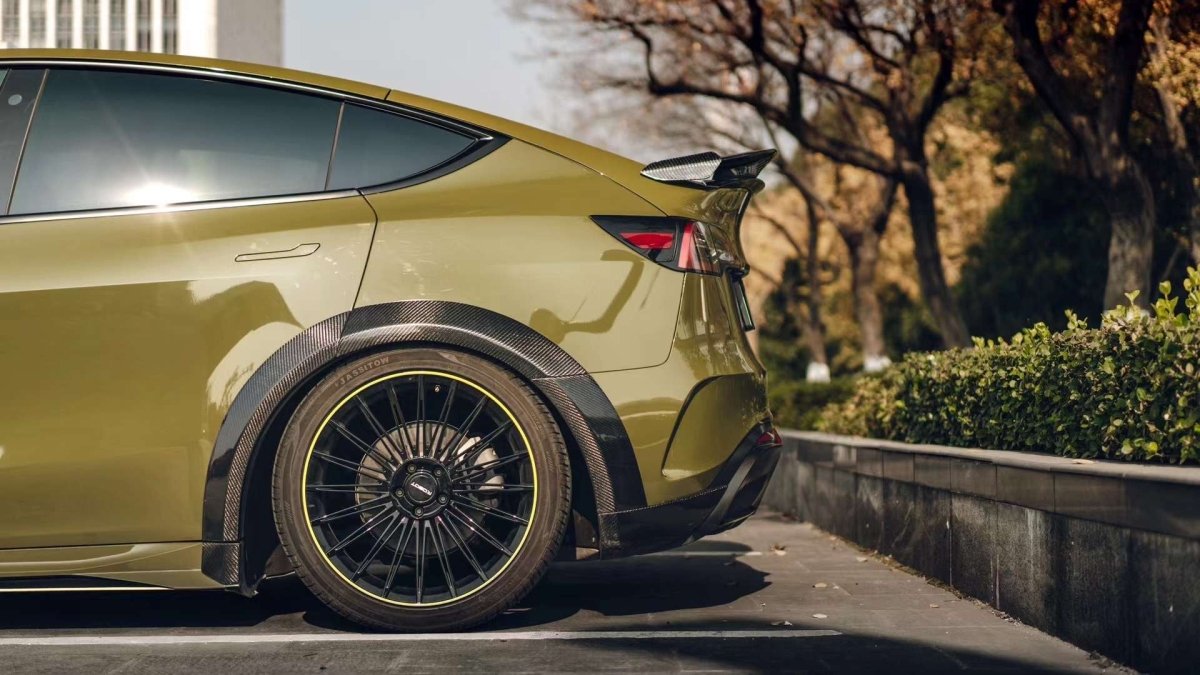 Tesla Model Y Performance AWD Long Range RWD Standard 2020 2021 2023 2024 with Aftermarket Parts - "STARSHIP" Rear Spoiler Wing Carbon Fiber / FRP from Robot Craftsman