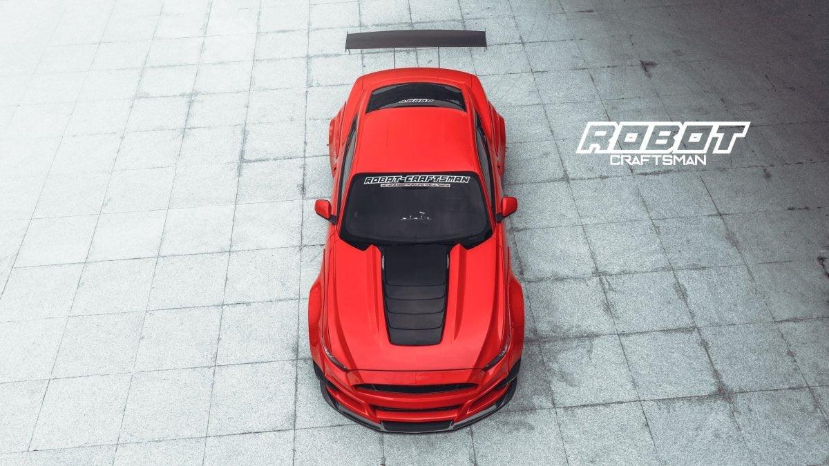 Ford Mustang Ecoboost V6 GT March1 Bullitt S550.1 S550.2 2015 2016 2017 2018 2019 2020 2021 2022 2023 (note: dual exhaust tips) with Aftermarket Parts - "STORM" Rear GT Wing Carbon Fiber / FRP from Robot Craftsman
