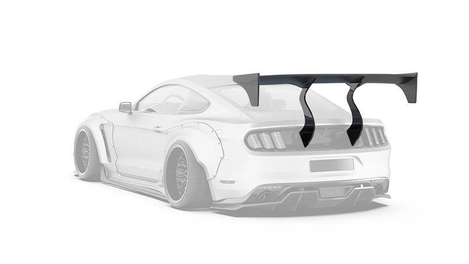 Ford Mustang Ecoboost V6 GT March1 Bullitt S550.1 S550.2 2015 2016 2017 2018 2019 2020 2021 2022 2023 (note: dual exhaust tips) with Aftermarket Parts - "STORM" Rear GT Wing Carbon Fiber / FRP from Robot Craftsman