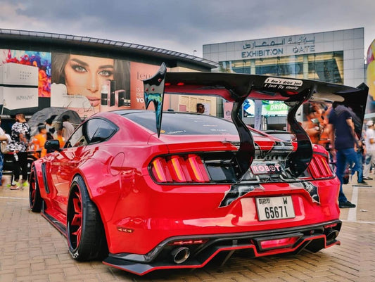 Ford Mustang Ecoboost V6 GT March1 Bullitt S550.1 S550.2 2015-2023 (note: dual exhaust tips) with Aftermarket Parts - "STORM" Rear Diffuser Carbon Fiber / FRP from Robot Craftsman