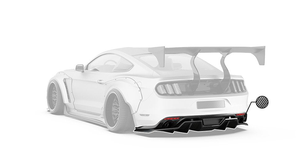 Ford Mustang Ecoboost V6 GT March1 Bullitt S550.1 S550.2 2015-2023 (note: dual exhaust tips) with Aftermarket Parts - "STORM" Rear Diffuser Carbon Fiber / FRP from Robot Craftsman