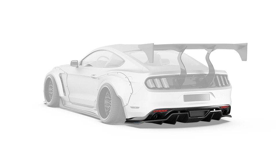 Ford Mustang Ecoboost V6 GT March1 Bullitt S550.1 S550.2 2015-2023 (note: dual exhaust tips) with Aftermarket Parts - "STORM" Rear Diffuser Carbon Fiber / FRP from Robot Craftsman