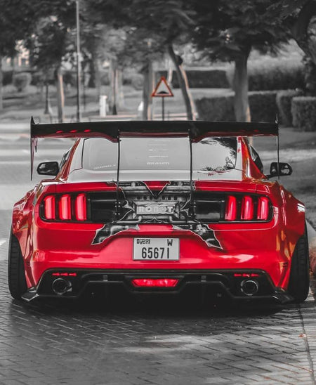 Ford Mustang Ecoboost V6 GT March1 Bullitt S550.1 S550.2 2015-2023 (note: dual exhaust tips) with Aftermarket Parts - "STORM" Rear Diffuser Carbon Fiber / FRP from Robot Craftsman