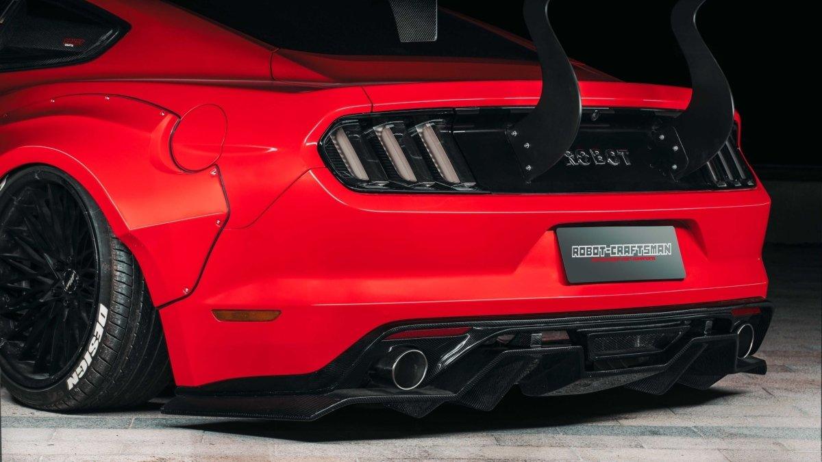 Ford Mustang Ecoboost V6 GT March1 Bullitt S550.1 S550.2 2015-2023 (note: dual exhaust tips) with Aftermarket Parts - "STORM" Rear Diffuser Carbon Fiber / FRP from Robot Craftsman