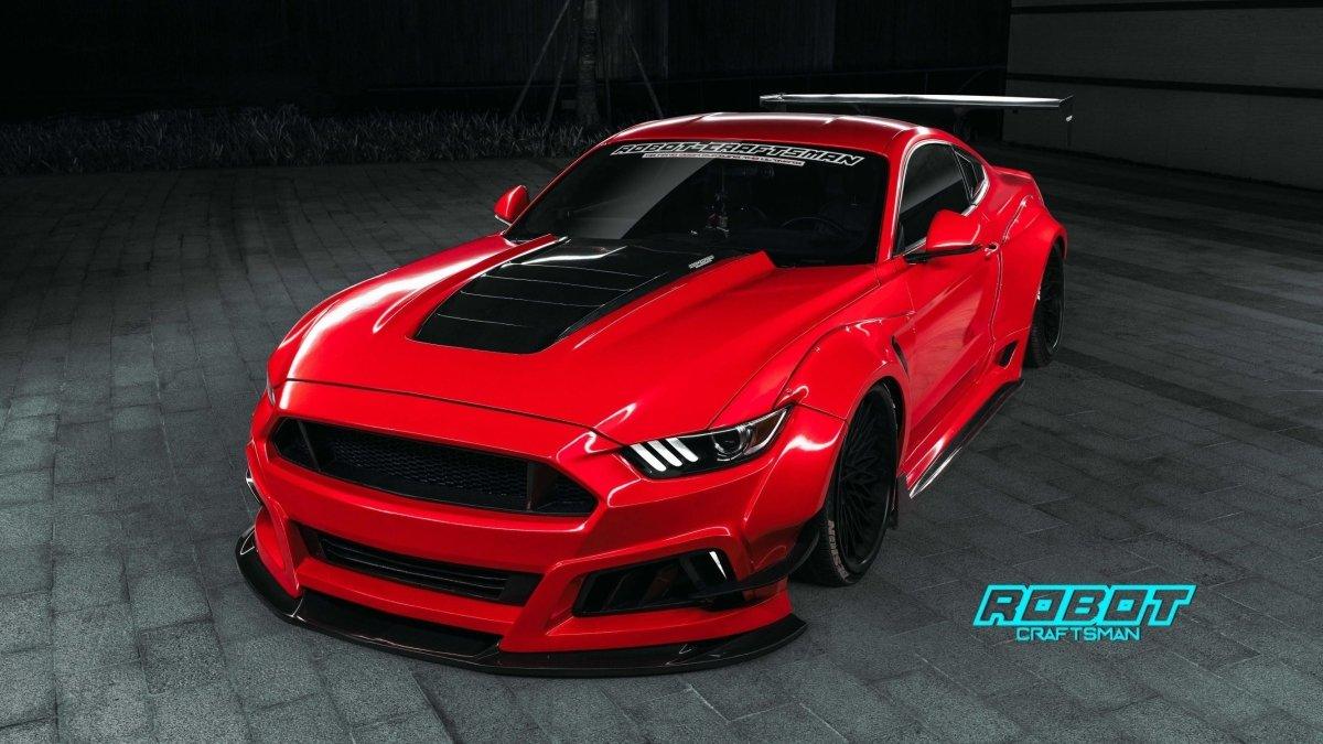Ford Mustang Ecoboost V6 GT March1 Bullitt S550.1 S550.2 2015 2016 2017 2018 2019 2020 2021 2022 2023 with Aftermarket Parts - STORM Front Bumper Canards Carbon Fiber/FRP from Robot Craftsman