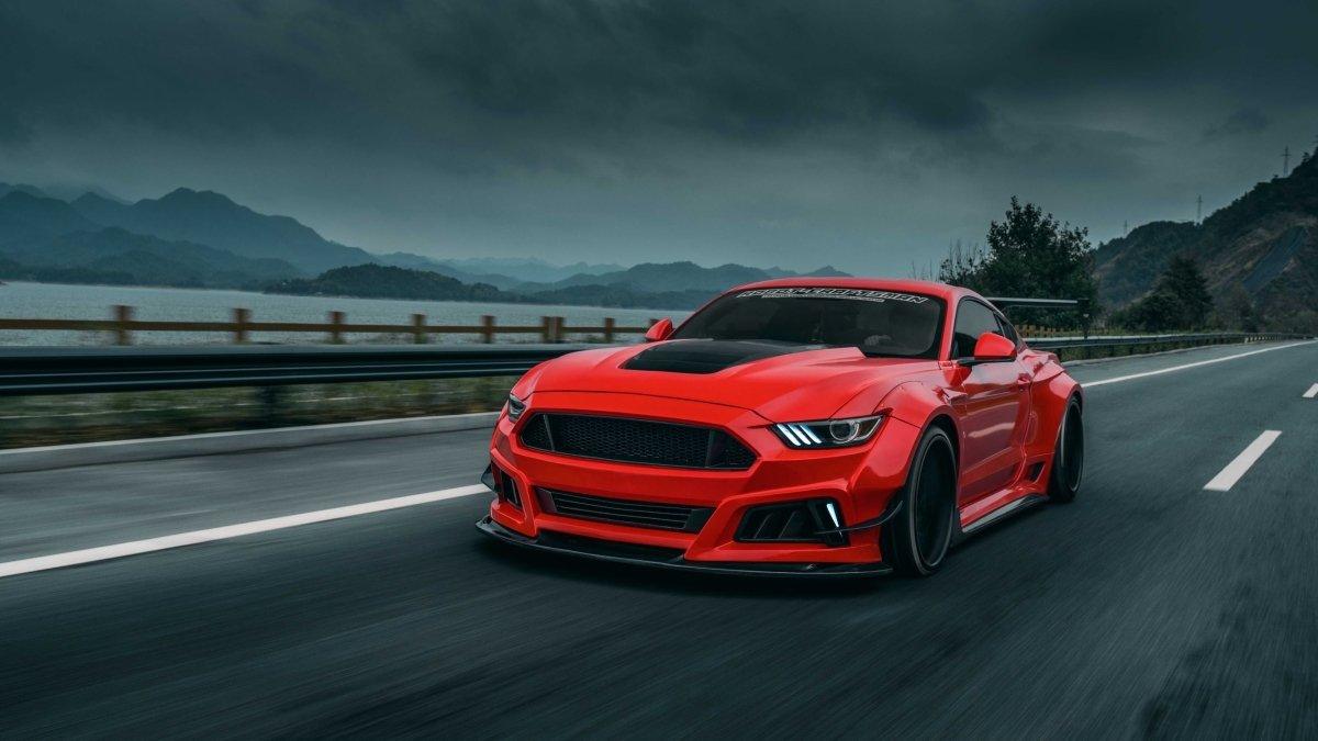 Ford Mustang Ecoboost V6 GT S550.1 2015 2016 2017 & Mustang Ecoboost V6 GT March1 Bullitt S550.1 S550.2 2015 2016 2017 2018 2019 2020 2021 2022 2023 & Mustang Ecoboost V6 GT March1 Bullitt S550.2 2018 2019 2020 2021 2022 2023 with Aftermarket Parts - STORM Widebody Front Bumper & Lip & Replacement Front Lip Only Carbon Fiber/FRP from Robot Craftsman