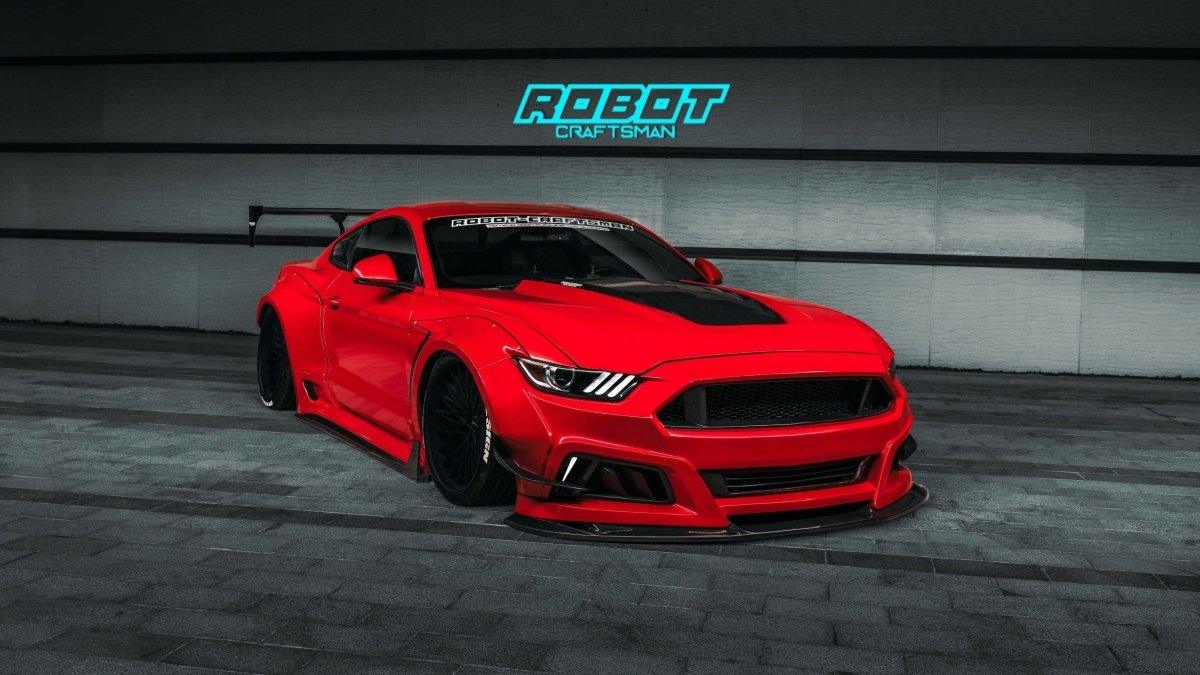 Ford Mustang Ecoboost V6 GT S550.1 2015 2016 2017 & Mustang Ecoboost V6 GT March1 Bullitt S550.1 S550.2 2015 2016 2017 2018 2019 2020 2021 2022 2023 & Mustang Ecoboost V6 GT March1 Bullitt S550.2 2018 2019 2020 2021 2022 2023 with Aftermarket Parts - STORM Widebody Front Bumper & Lip & Replacement Front Lip Only Carbon Fiber/FRP from Robot Craftsman