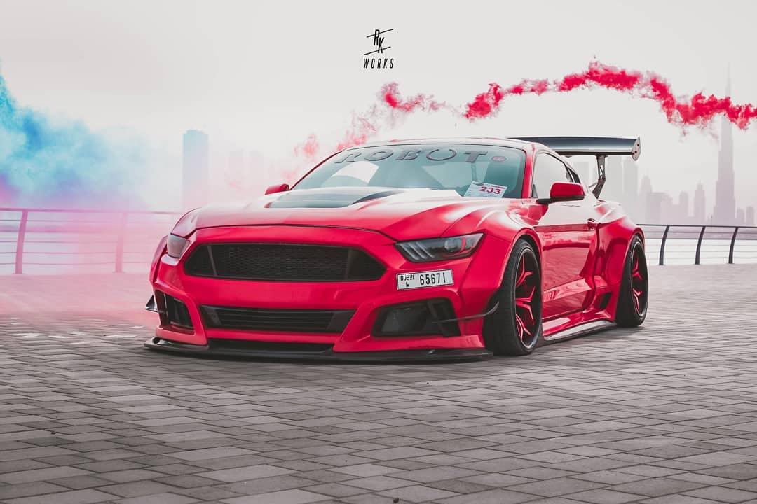 Ford Mustang Ecoboost V6 GT S550.1 2015 2016 2017 & Mustang Ecoboost V6 GT March1 Bullitt S550.2 2018 2019 2020 2021 2022 2023 with Aftermarket Parts - "STORM" Widebody Fender Flares Wheel Arches & Side Skirts Carbon Fiber / FRP from Robot Craftsman