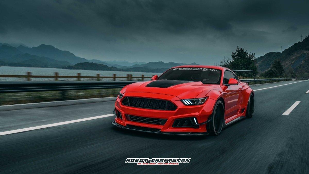 Ford Mustang Ecoboost V6 GT S550.1 2015 2016 2017 & Mustang Ecoboost V6 GT March1 Bullitt S550.2 2018 2019 2020 2021 2022 2023 with Aftermarket Parts - "STORM" Widebody Fender Flares Wheel Arches & Side Skirts Carbon Fiber / FRP from Robot Craftsman