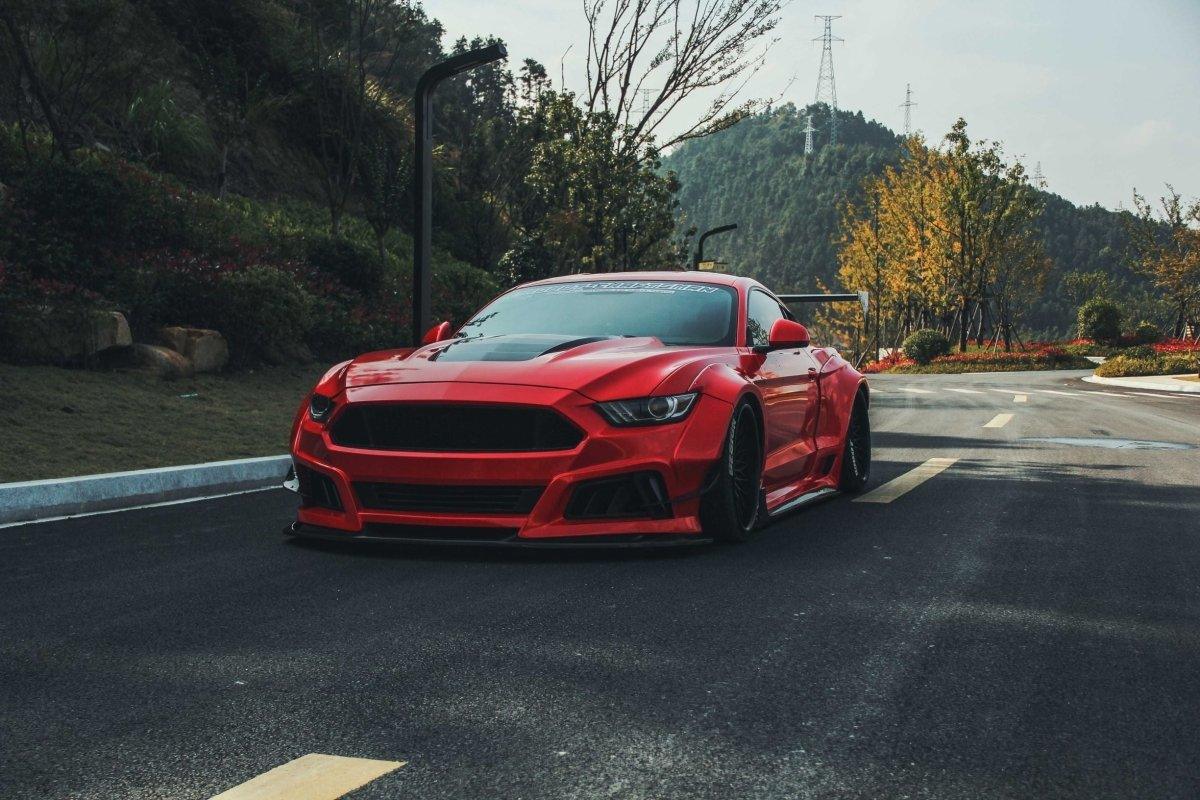 Ford Mustang Ecoboost V6 GT S550.1 2015 2016 2017 & Mustang Ecoboost V6 GT March1 Bullitt S550.2 2018 2019 2020 2021 2022 2023 with Aftermarket Parts - "STORM" Widebody Fender Flares Wheel Arches & Side Skirts Carbon Fiber / FRP from Robot Craftsman