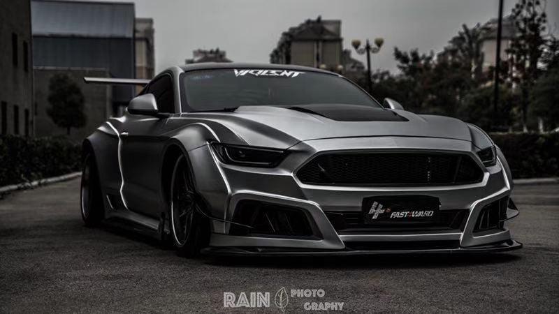 Ford Mustang Ecoboost V6 GT S550.1 2015 2016 2017 & Mustang Ecoboost V6 GT March1 Bullitt S550.2 2018 2019 2020 2021 2022 2023 with Aftermarket Parts - "STORM" Widebody Fender Flares Wheel Arches & Side Skirts Carbon Fiber / FRP from Robot Craftsman