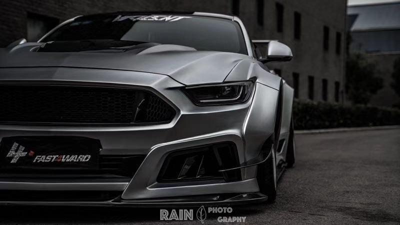Ford Mustang Ecoboost V6 GT S550.1 2015 2016 2017 & Mustang Ecoboost V6 GT March1 Bullitt S550.2 2018 2019 2020 2021 2022 2023 with Aftermarket Parts - "STORM" Widebody Fender Flares Wheel Arches & Side Skirts Carbon Fiber / FRP from Robot Craftsman